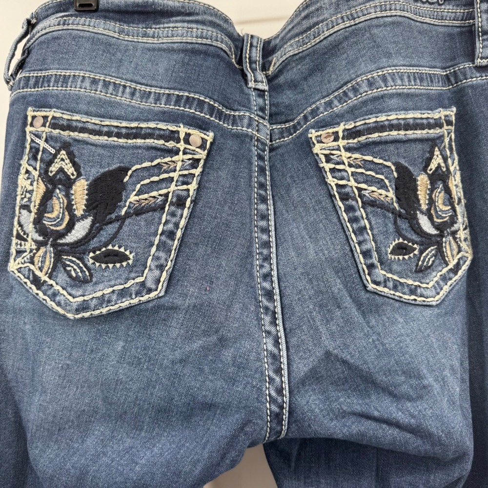 VIGOSS Womens Slim Boot Jeans Dark Wash Embroidered Pockets Size 18 Boho Western - Picture 6 of 12